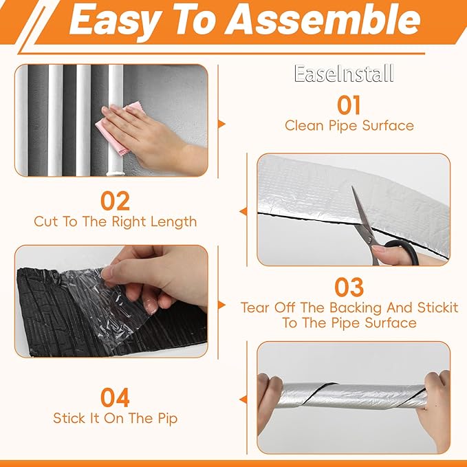 Pipe Insulation Wrap Foam Tube Self Adhesive Heat Tape for Water Pipes, Peel and Stick Outdoor Foam and Foil Water Pipe Insulation Wrap for Winter