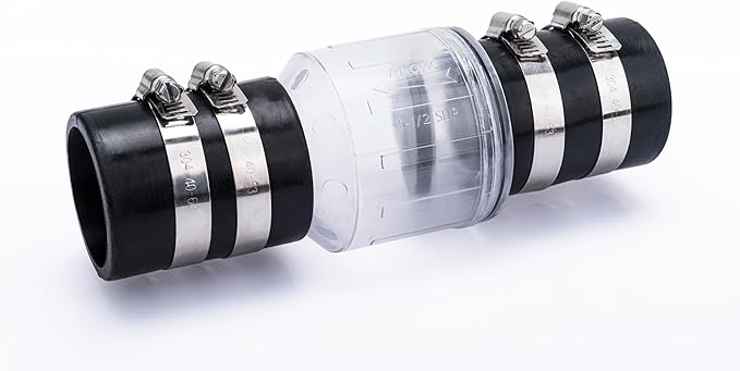 Quiet Check Valve 1 1/2 inch for Sump Pump, Goodbye water hammering, Spring-Loaded Flapper Prevents Backflow, Silent Check Valve with Adjustable Stainless Clamps
