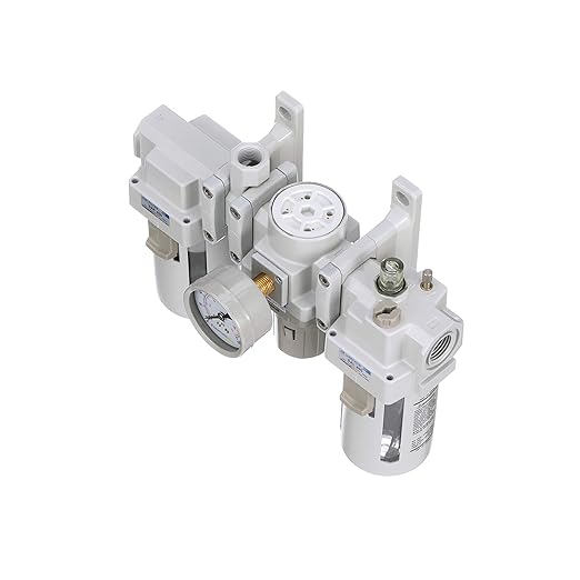 PneumaticPlus SAU400A-N04G - Dual Air System 1/2" NPT - Compressed Air Filter, Pressure Regulator & Lubricator w/Additional Free Air Port 3/8" NPT - Manual Drain, Poly Bowl