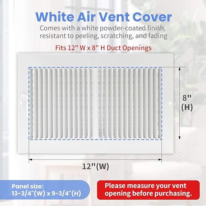 12 x 8 Inch [Duct Opening] Air Vent Covers for Wall or Ceiling - High Airflow 2 Way Steel Ventilation - Adjustable Wall/Ceiling Register, 13-3/4 Inch x 9-3/4 Inch [Overall Dimensions]