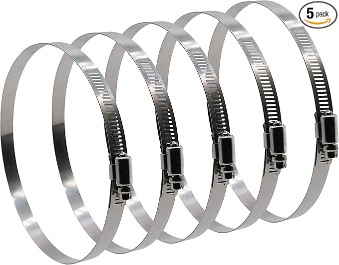 ROADFORMER 8" Worm Gear Hose Clamp - SAE 128 Size, Full Stainless Steel with 1/2" Band Width, Working Range 144mm -216mm Hose Clamps, 5 Pack