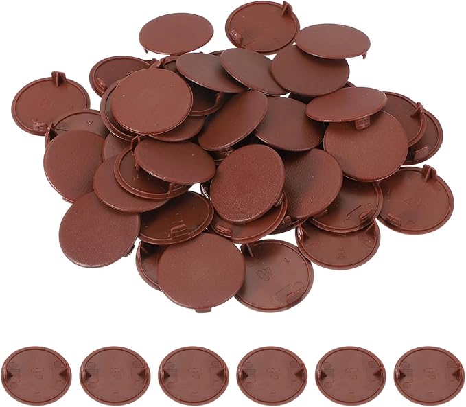 uxcell 50Pcs Plastic Hole Plugs, 1-3/5"(40mm) Flush Type Panel Round Screw Caps Cover Fastener Knockout Locking Plugs for Furniture Insert End Caps Panels, Red Brown