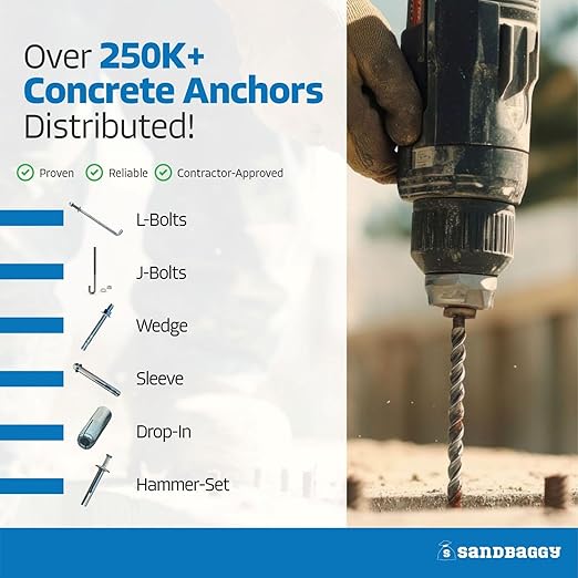 Sandbaggy 1/2" X 10" Threaded Concrete Anchor L-Bolts (Nuts & Washers Included) - Hot Dipped Galvanized - Sill Plate, Base Plate, Masonry, Wood, Cement Anchors, J Bolt (150, 1/2" x 10")