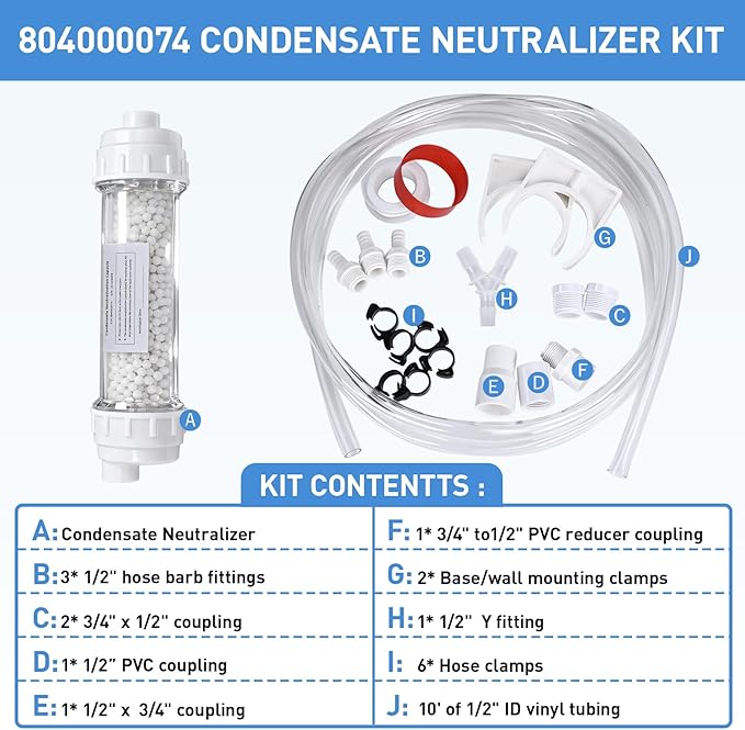 Condensate Neutralizer Kit, Compatible with Rinnai Tankless Water Heater, Replacement for Model 804000074 - Acidic Condensate Neutralizer Prevents Pipe Corrosion & Damage