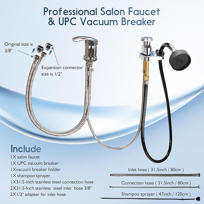 LukLoy Salon Shampoo Bowl Faucet Vacuum Breaker Kit with Shampoo Bowl Hose and Sprayer Replacement Part for Shampoo Bed,Hair Salon Sink Faucet Sprayer Hose Set