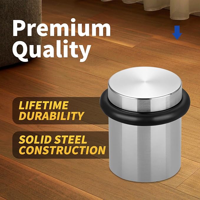 Floor Door Stopper Door Stop - Classy Solid Steel Modern Heavy Duty Door Stoppers - Floor Mount Anchor Screw - Wall Protector for Commercial Door (Stainless Steel Black, 2.0 Inch)