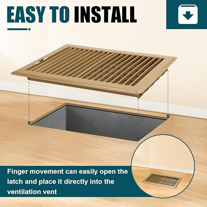 VOISEN Floor Register 6x12, 2 Pack Floor Vent Covers, Steel Adjustable Air Supply Grille Register Vent Cover Grill for Sidewall and Floor, Vent Covers for Home Floor,Brown