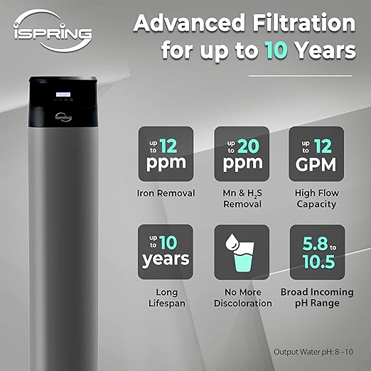 iSpring Elite Series Iron, Manganese, and Hydrogen Sulfide Reducing Whole House Water Filtration System