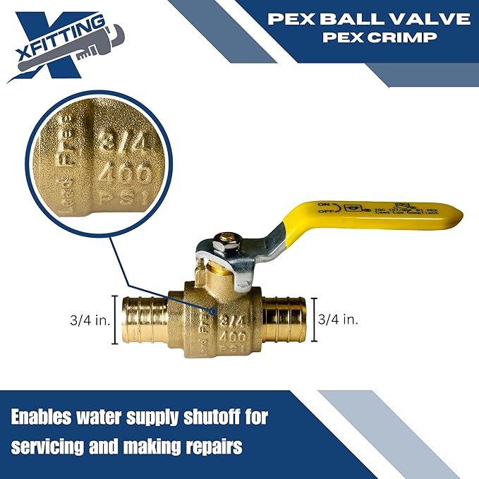 XFITTING 3/4 inch Pex Ball Valve, Full Port, Brass, 1 Piece