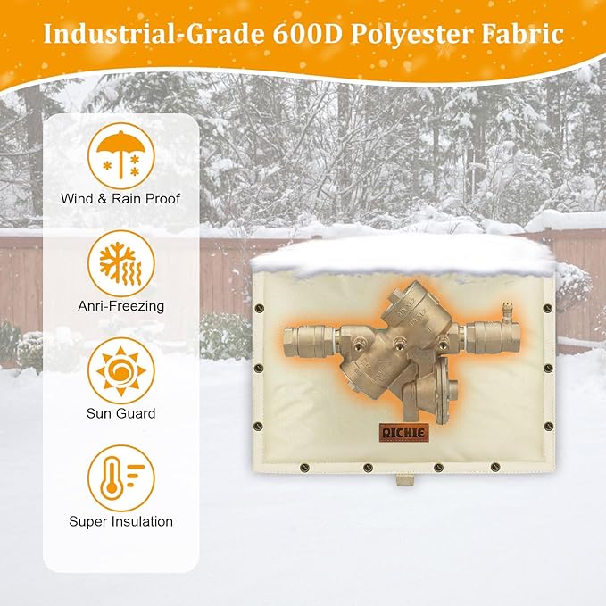 Backflow Preventer Insulated Cover (5°F) for Winter Freeze Protection, 21"W x 16"H Thickened Pressure Reducing Value & Well Pump Cover, Outdoor Waterproof Insulation Pouch for Sprinkler Valve, Beige