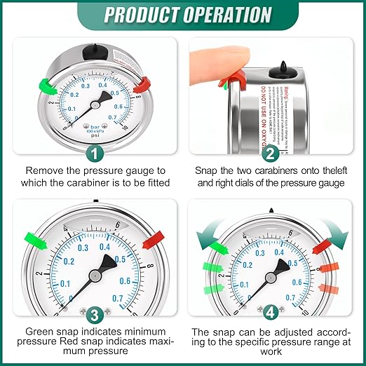 0-10PSI Stainless Steel Liquid Filled Pressure Gauge, 2.5" Dial Size, 1/4" NPT Lower Mount, for Tube, Water Pump, Gas, Liquid, Pressure Test (with Range Mark Pointer)