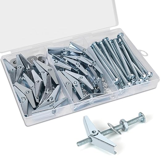 92pcs 3/16 Inch Heavy Duty Drywall Anchors and Screws, 23 Sets Toggle Bolts and Wing Nuts Set, Hollow Drywall Anchors Bolts Screws Assortment Kit for Hanging Lamps Heavy Items