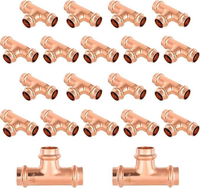 20-Pack GUOFIS Copper Press Tee,3/4" x 3/4"x 3/4" Tee Fittings for Copper Tube Connection with Stop(PRESS016-20PCS)