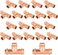 20-Pack GUOFIS Copper Press Tee,3/4" x 3/4"x 3/4" Tee Fittings for Copper Tube Connection with Stop(PRESS016-20PCS)
