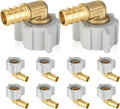 10-Pack HeSun PEX Fittings, 1/2" Pex x 1/2" Female NPT Swivel Elbow, Brass Crimp Fitting for ASTM F1807(PEX1807208)