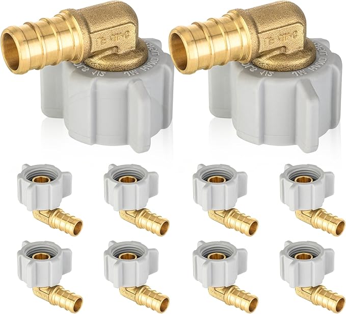 10-Pack HeSun PEX Fittings, 1/2" Pex x 1/2" Female NPT Swivel Elbow, Brass Crimp Fitting for ASTM F1807(PEX1807208)