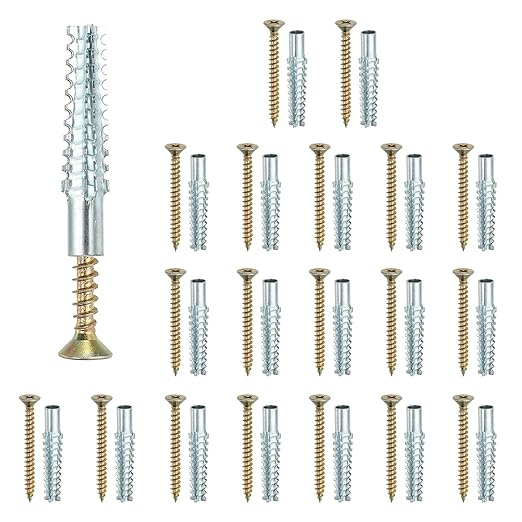 PATIKIL 20 Pcs Drywall Hollow Wall Anchors with Screws 0.24 x 2.36, Steel Dry Wall Anchors Kit for Wooden Concrete Plaster Hinge Hole Repair, Silver (8 x 60mm)