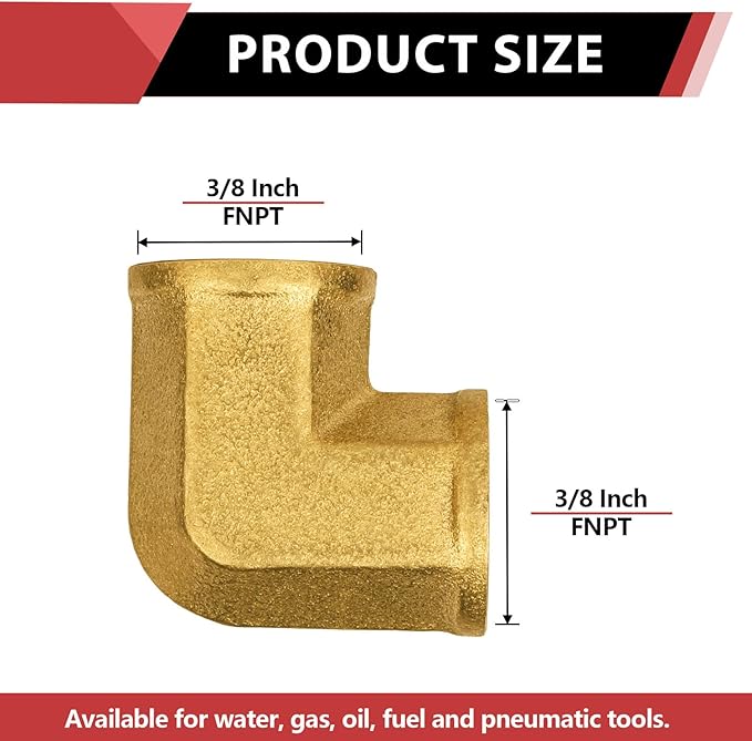 (Pack of 10) EFIELD 3/8" FNPT X3/8" FNPT 90 Degree Barstock Street Elbow, Female to Female Brass Pipe Fittings,(NPT111)