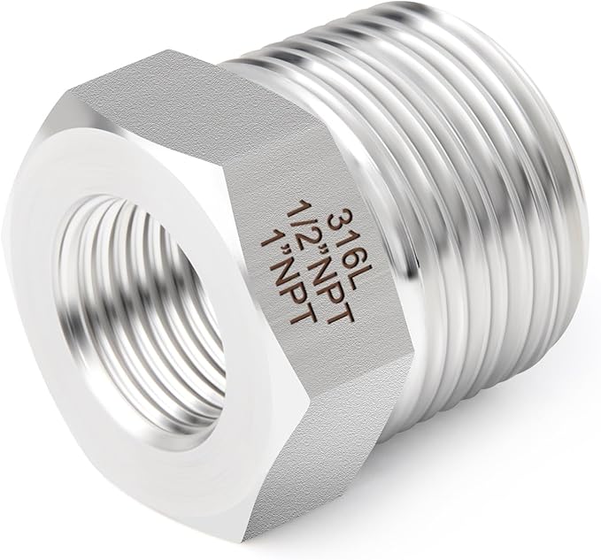 TAISHER 2PCS Forging of 316L Stainless Steel Reducer Hex Bushing, 1" Male NPT to 1/2" Female NPT, Reducing Forging Pipe Adapter Fitting