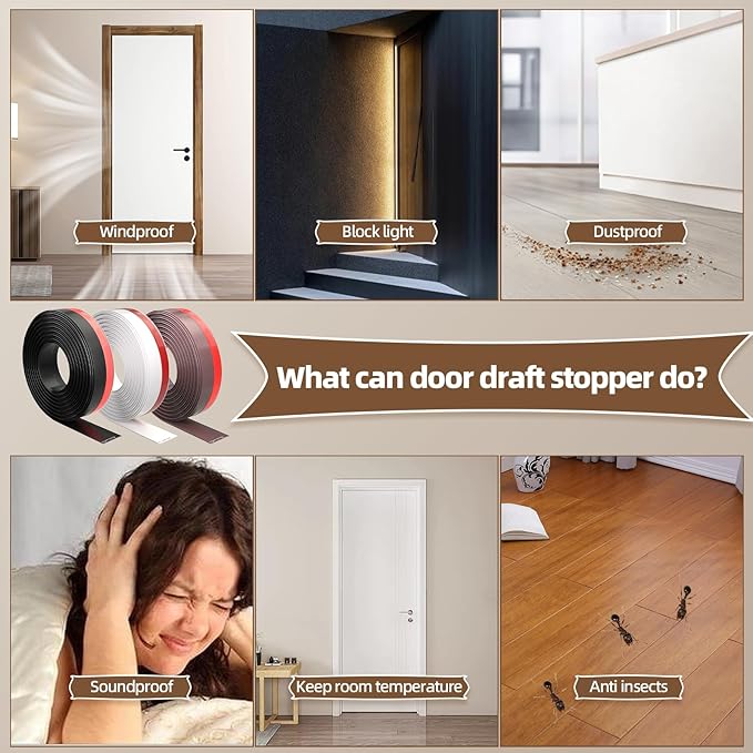 78" Door Draft Stopper for Bottom of Door, Under Door Gap Filler for Winter Cold Insulation, Door Sweep for Exterior & Interior, Weather Stripping Door Seal Blocker Noise Dust, Black