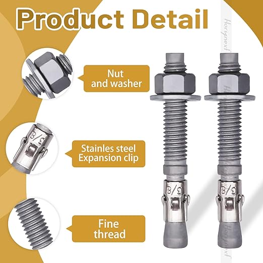3/8 x 3 inch Wedge Anchor Galvanized Carbon Steel, Expansion Screw Bolt Heavy Duty Fastener for Concrete Masonry Cement（Pack of 30pcs