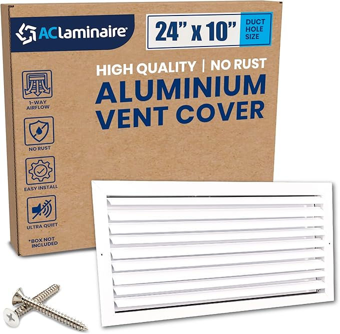 24x10 Inch (Duct Opening) Aluminum 1-Way Air Flow Vent – HVAC Vent Cover for Wall or Ceiling – Quiet HVAC Wall Register with Multi-Shutter Damper – Adjustable Curved Blade - Plastic Seal for Tight Fit