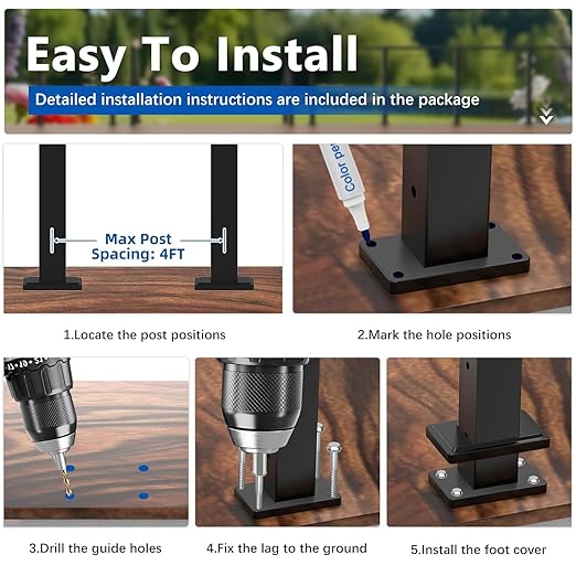 Upgraded Swageless Level Drilled Cable Railing Post 36"(Post 35"x2"x2"), Heavy-Duty Fixed Top Line Post with Cable Grommets, T304 Stainless Steel, Black Powder Coated for Outdoors Decks