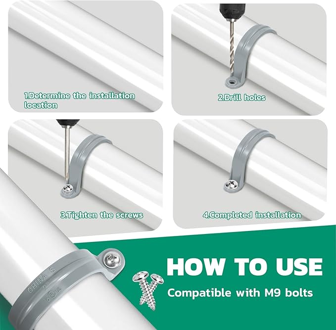 4pcs 3 Inch PVC Pipe Straps, 2-Hole Plastic Pipe Clamp, Conduit Clamp for Reinforcing Pipes, Conduits and Tubes
