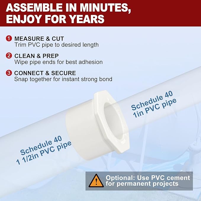 25Pcs 1 1/2" x 1" PVC Reducer Bushing Fitting, SCH40 (Spigot x Socket) Furniture Grade PVC Pipe Fitting, Reducer Bush Adapter for Home Sewer Plumbing, Industrial, Pipe Connection