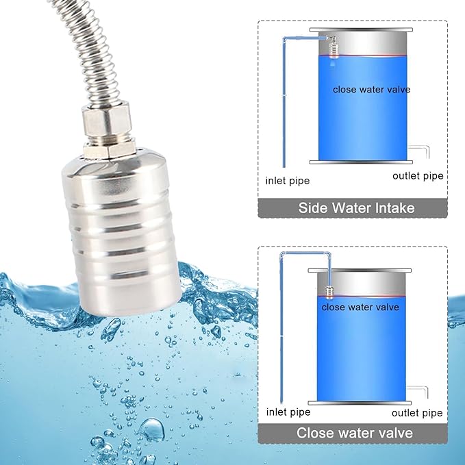 2-Pack Internal Float Valves, Automatic Water Level Control Valve for Water Tanks, Pools, Livestock & Aquariums – 1/2" to 3/4" Inlet, Food-Grade Nylon & Stainless Steel