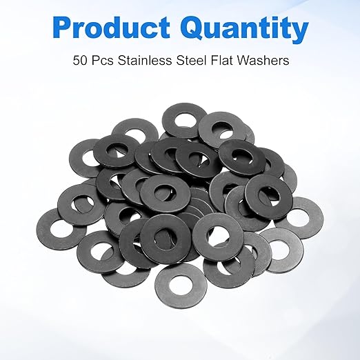 uxcell 50Pcs M10 Fender Washers, Carbon Steel Flat Washer 25mm OD, 1.5mm Thickness, Metal Gasket for Screws and Bolts, Black Oxide