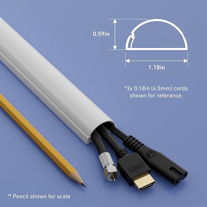 D-Line Half Round Cord Hider, Patented Cable Cover, Hide TV Wall Mount Wires, Raceway for Cords, Decorative Wire Covers, Paintable, Adhesive Cable Concealer - 2X 1.18in W x 0.59in H x 39in L - White