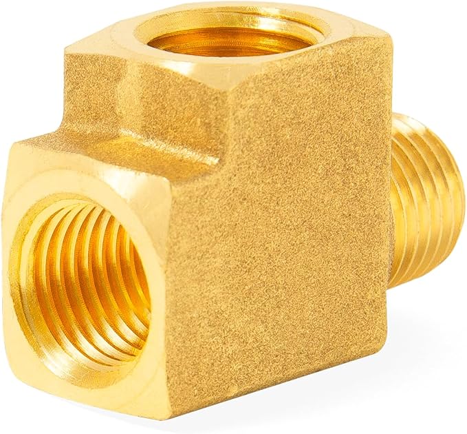ChillWaves Brass Pipe Fitting, Barstock Male Run Tee 1/4" NPT Female x 1/4" NPT Female x 1/4" NPT Male Thread Adapter(6-PACK)