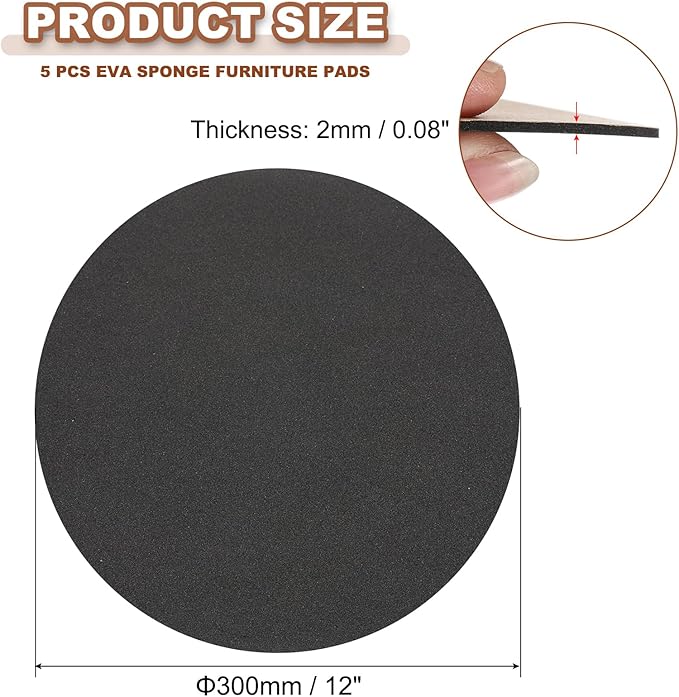 PATIKIL 12 Inch Diameter Lamp Base Felt 5Pack 2mm Thick Foam Adhesive Non-Slip EVA Protection Pad Mat for Lamp Furniture DIY Craft, Black