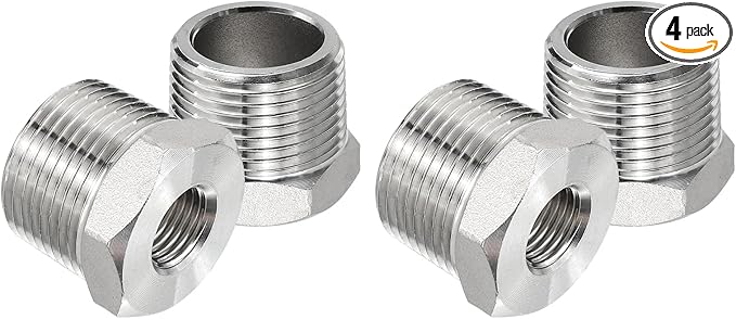 PATIKIL 304 Stainless Steel Reducer Hex Bushing 4 Pcs, 3/4" BSPT Male to 1/4" BSPT Female Pipe Reducing Adapter Fitting Connector for Water Gas Hydraulic Pipes Shower Hose, Silver