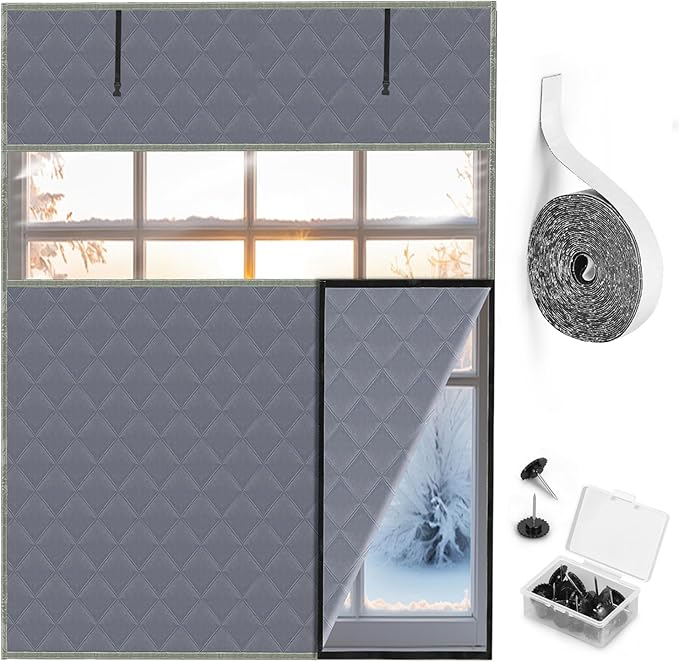 Thermal Window Cover for Winter 26" x 38" Visible Thermal Window Insulation Reusable Oxford Cloth Cotton Layer Thermal Window Cover Insulated Window Cover Warm Waterproof Attic Insulation Cover