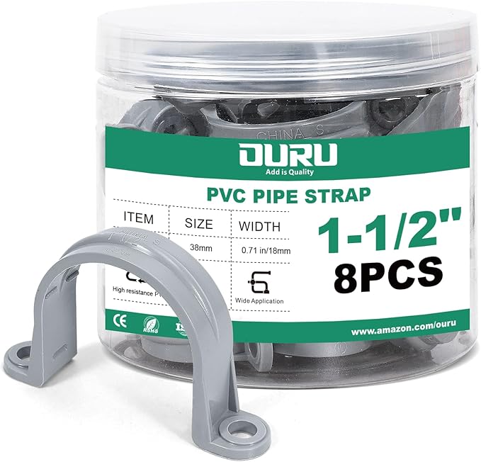 8pcs 1-1/2 Inch PVC Pipe Straps, 2-Hole Plastic Pipe Clamp, Conduit Clamp for Reinforcing Pipes, Conduits and Tubes