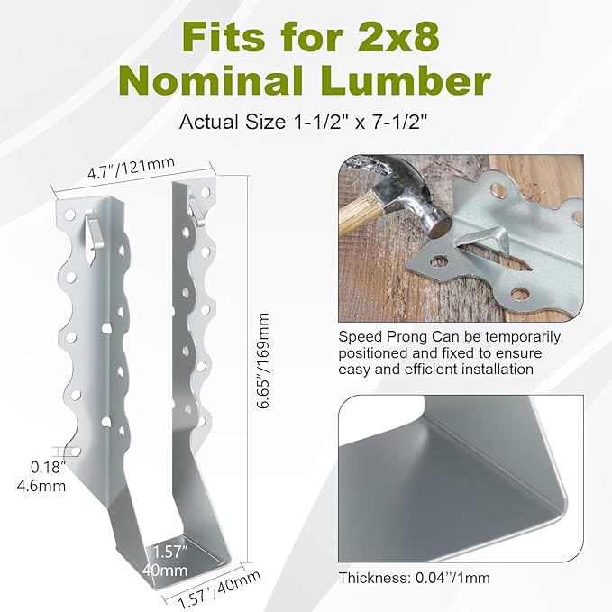 50 Pcs 2x8 Joist Hangers, 20 Gauge Heavy Duty Face Mount Rafter Brackets for Wood, Hurricane Ties for Deck, Floor, Ceiling & Roof Framing