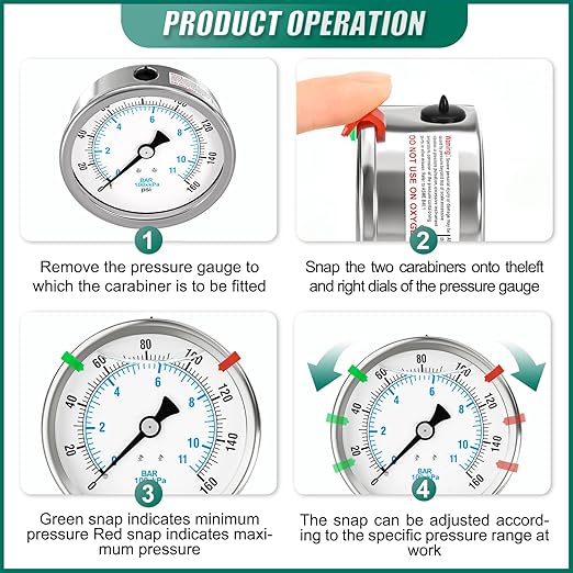 0-160PSI Stainless Steel Liquid Filled Pressure Gauge, 4" Dial Size, 1/4" NPT Back Mount, for Tube, Water Pump, Gas, Liquid, Pressure Test (with Range Mark Pointer)