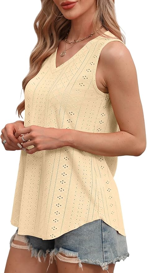 OFEEFAN Womens Tank Tops V Neck Sleeveless Flowy Loose Fit Basic Casual Summer Tops