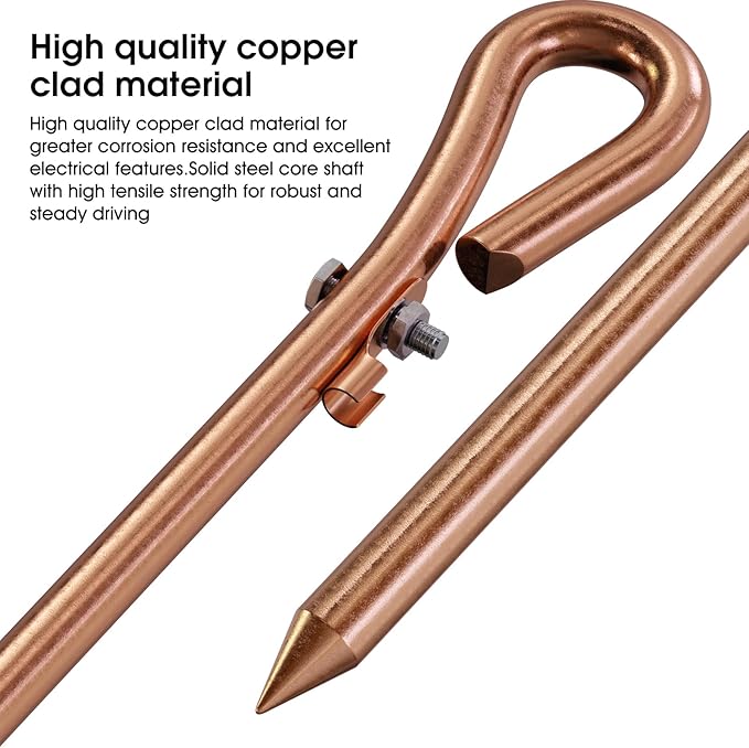 Portable Grounding Rod with 10' Long Flexible Bonding Wire with Copper Clip
