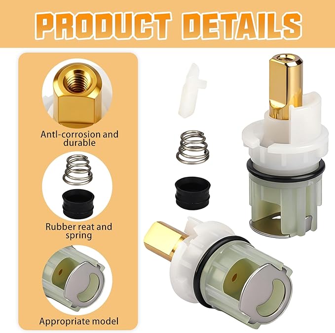 2 pcs RP25513 Faucet Stem Replacement for Delta 2 handle Faucet Repair Kit with RP24096 cartridge RP4993 Spring and Seat RP24097 Turn stop1/4