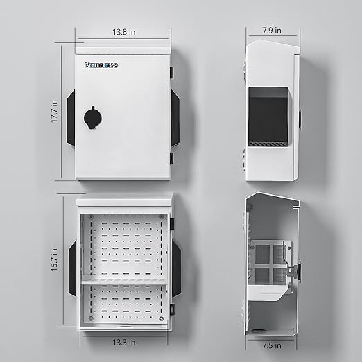 Outdoor Electrical Box with Thermostat and Fan, Cold-Rolled Steel Plate, Aluminum Alloy Back Beam, One-Piece Ventilation Design, IP65 Waterproof, Wall/Pole Mounted. (17.7" x 13.8" x 8")