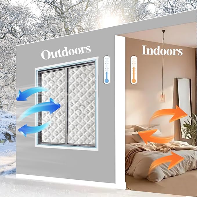 Gulrear 67"x59" Window Insulation Kit for Winter,3Layer Thermal Window Insulation Cover for Winterizing to Block Cold Drafts and Insulates,Features Velcro for Adjustable Fit for RV,Indoor Window