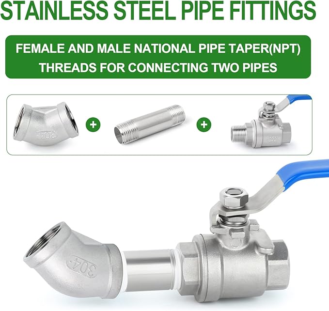 TAISHER 2PCS 304 Stainless Steel 45 Degree elbow,3/4 Inch NPT Female Pipe to 3/4 Inch NPT Female 304 Stainless Pipe Fitting