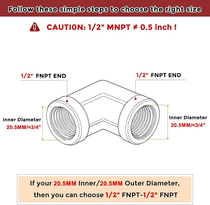 Pack of 5, 90 ° 1/2" NPT FeMale to 1/2" NPT FeMale Solid Brass Barstock Street Elbow, Forged Pipe Fitting for Pipe Leak Repair, Bathroom Remodeling, Tool Extension, Compression