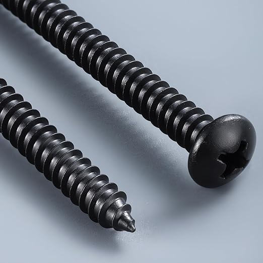 #8 x 1-1/4 Inch Pan Head Wood Screws, Phillips Drive, Black Oxide Stainless Steel 304 (18-8), Self Tapping for Wood, Sheet Metal Screws, 50 Pack