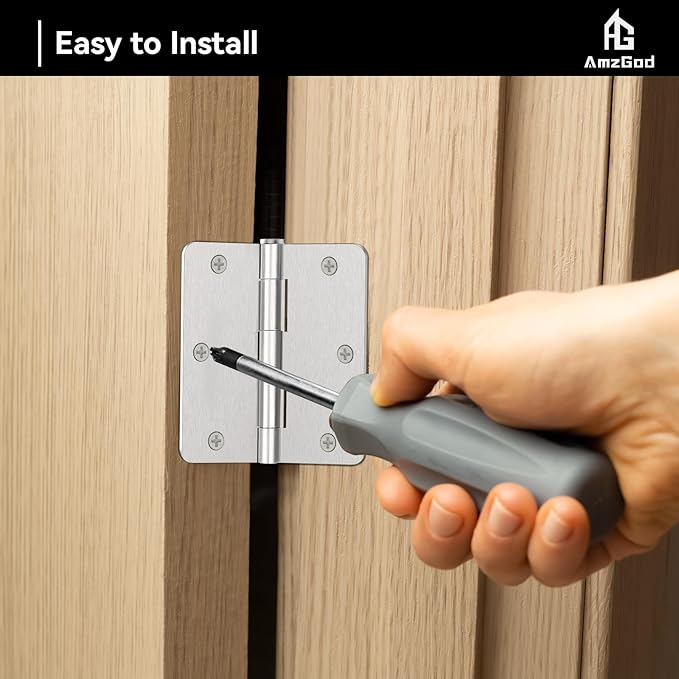 Door Hinges Brushed Nickel - 36 Pack 3.5 Inch Rounded Interior Satin Nickel with 1/4" Radius Corners - 3 1/2 Inches Silver Residential Standard Door Hardware