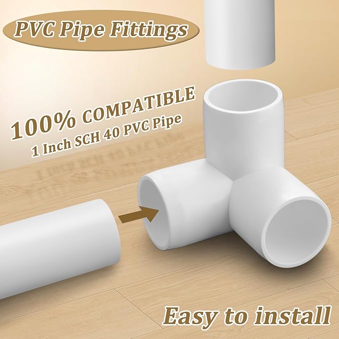 12-Pack 1" PVC Fittings 3 Way, Furniture Grade 1 Inch PVC Pipe Fittings 3 Way, UV Resistant, Fits SCH40 Pipe DIY Garden Shelves, Greenhouse, Shelf