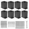 4×4 Post Base 8 Pcs, (Inner Size 3.6"x3.6") Post Brackets, Heavy Duty Black Metal Powder-Coated Thick Steel Post Anchor Outdoor for Support Deck Base Plate Pergola Brackets Fence Kit